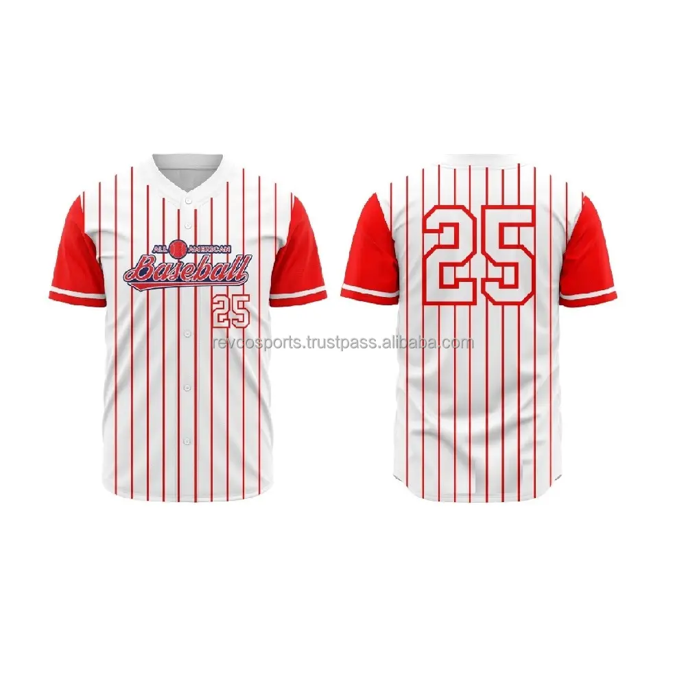 Baseball jersey Custom Embroidery red and white pinstriped softball jerseys baseball jersey custom baseball softball wear