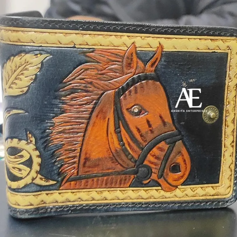 Unique Engraved Leather Wallet Hand Carved Men's Leather Wallet Personalized Hand Tooled Fancy Leather Wallet