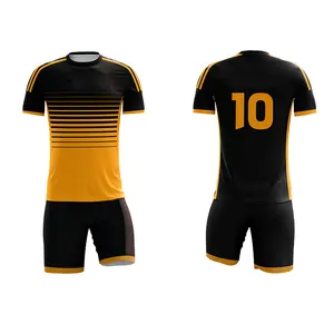 Fashionable Men Slim Fitness Soccer Uniform Set With White O-Neck Jersey And Black Shorts For Men