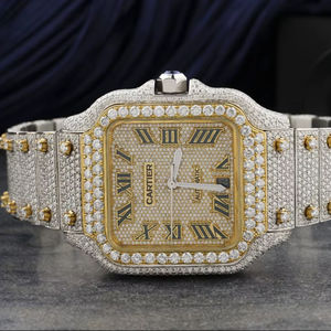 Montre de luxe sertie de moissanite, cadran carré, deux tons, style hip-hop, diamant, automatique, montre-bracelet - Product Image 1