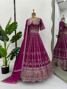 ชุดงานแต่งงานออกแบบสวม lehenga choli กับด้ายและลำดับการทำงาน - Product Image 4