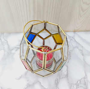 High QualityGeometric Glass and Brass <b>Tealight</b> Holder With Handle Frosted Amber Black Clear - Product Image 2
