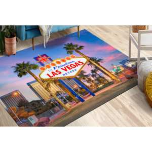 Tapis imprimé : Tapis de porte en chenille douce, cadeau pour chambre à coucher, paysage de Las Vegas, tapis en chenille - Product Image 2
