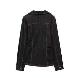 ZA เสื้อยีนส์จับจีบกระดุมแถวเดียวสำหรับผู้หญิง, กางเกงยีนส์กระดุมแถวเดียวสำหรับตกแต่งกระดุมแบบระบายอากาศได้สำหรับทุกฤดูกาล - Product Image 2