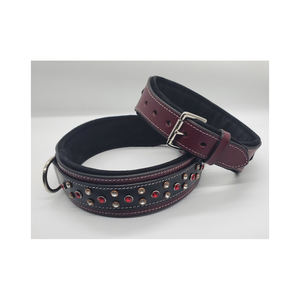 Collar de perro de cuero de cristal de lujo de 2 pulgadas de ancho Barrington para perros grandes, Collar de perro grueso de gamuza acolchado suave hecho a mano - Product Image 4