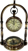 Horloge de bureau Art Déco en laiton antique CH, avec base boussole, faite à la main, à suspendre, personnalisable avec logo, forme cœur, pour anniversaire dorée