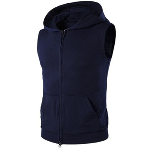 Top Selling <b>Sleeveless</b> Wholesale <b>Hoodies</b> Solid Color Dye Men <b>Sleeveless</b> Zipper Hoodie Custom Sweatshirt <b>Sleeveless</b> Gym <b>Hoodies</b> - Product Image 5