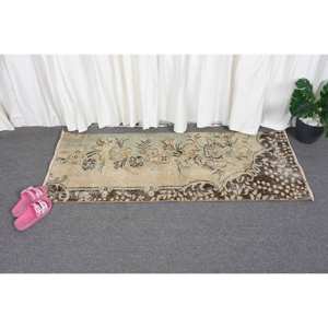 Vintage Large Area Turkish <b>Rug</b> 180cm X 450cm Beige & Brown Patchwork Design Wool Material with Latex Backing for Bedside <b>Hallway</b> - Product Image 3