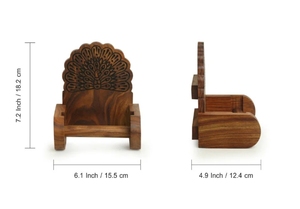 Dispensador de papel higiénico hecho a mano The Dancing Peacock, soporte de papel higiénico montado en la pared de madera Sheesham para Baño - Product Image 6