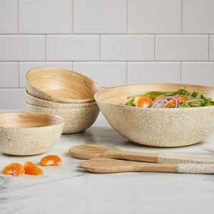 Ensaladera de bambú hecha a mano, tazón de bambú suave combinado con laca de cáscara de huevo blanca - Product Image 6