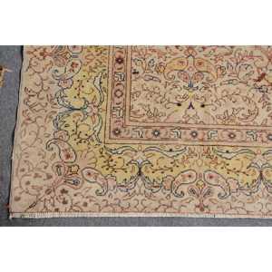 Turkish Rug, 6.3x9.6 ft Large Rug, <b>Yellow</b> Bordered <b>Wool</b> Vintage Rug - Product Image 5