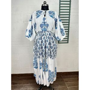 Boho Pure Cotton Maxi <b>Dress</b> <b>Elastic</b> Waist Soft Breathable Sustainable Clothing Perfect Gift for Her Intricate Hollow Versatile - Product Image 4