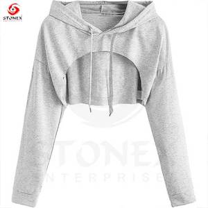 Offre Spéciale de haute qualité personnalisé à manches longues Sport Gym polaire pull uni haut court surdimensionné sweats à capuche pour femmes - Product Image 4