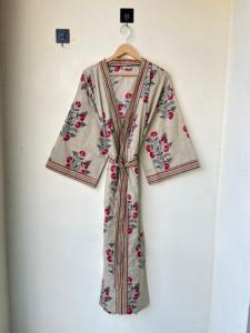 Imprimé fleuri 100% coton Kimono Robe robes décontractées écologique respirant unisexe taille unique vêtements de nuit d'été - Product Image 3