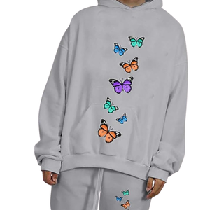 Ensemble de survêtement à capuche imprimé papillon noir pour hommes et femmes, en molleton, streetwear, jogging, tenue de sport décontractée d'hiver - Product Image 3