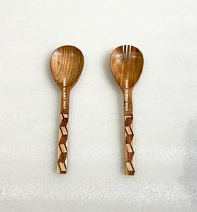 Ensemble cuillère et fourchette en acacia de luxe moderne en gros couverts à salade en bois avec long manche de designer accessoires de cuisine serveuse à salade - Product Image 5