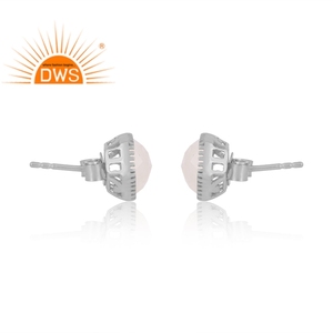 Best Quality Sterling Silver Natural Rainbow <b>Moon</b> Stone Gemstone Hexagonal Design Stud <b>Earring</b> Custom Jewelry Manufacturer - Product Image 3