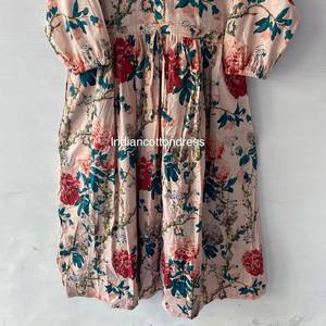 Robe d'été en coton pour femmes Handblock Imprimé Sweet Style Robe longue Taille naturelle Lavable! Usine En Gros Parfait - Product Image 4