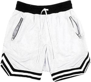 Pantalones Cortos Deportivos de Malla para Hombre, Estilo Urbano, con Bolsillo con Cremallera, para Gimnasio, Entrenamiento, con Estampado Decorativo, para Correr - Product Image 4