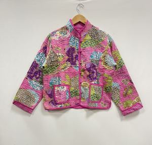 Handmade Cotton Kantha Quilt Stitched <b>Jacket</b> Indian Printed Bohemian Style Unisex Design for <b>Women</b> Kantha - Product Image 2