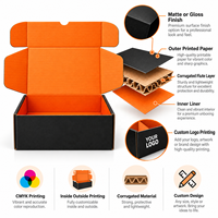 Boîtes d'expédition en carton ondulé personnalisées en gros, boîtes d'emballage noires et orange avec logo, boîtes cadeaux pliables à rabat