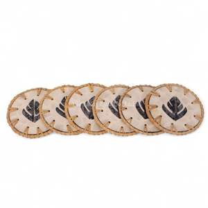 แผ่นรองแก้วโบฮีเมียนประดับมุกธรรมชาติ ขอบหวายธรรมชาติ ทำด้วยมือ สำหรับโต๊ะกาแฟ เวียดนาม - Product Image 3