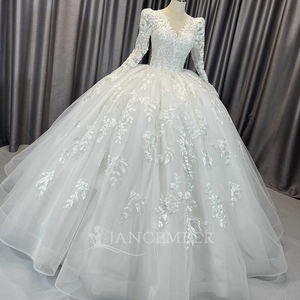 Robe de mariée en dentelle scintillante Jancember CM65, robe de mariée en tulle, col en V, robe de bal, vestido de novia, manches longues, cérémonie cathédrale - Product Image 3