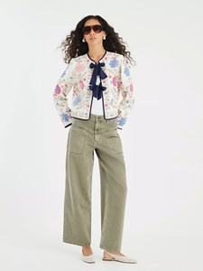 เสื้อแจ็คเก็ตสั้นปักลายดอกไม้สไตล์โบฮีเมียนสำหรับผู้หญิง ประดับเลื่อมและริบบิ้น ผ้าฝ้ายย้อมสีระบายอากาศ ทำด้วยมือจากอินเดีย สำหรับฤดูใบไม้ร่วง - Product Image 2