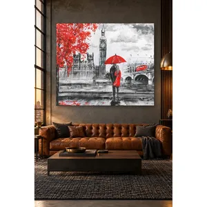 Parapluie rouge Fida et arbre rouge à Londres, impression sur toile - Product Image 4