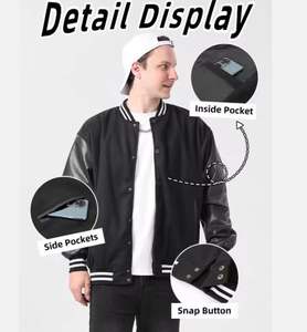 Men's Retro College Style All-Season Varsity Jacket PU Leather Embroidered Stitching Loose Fit CollegeBaseballjacket for men - Product Image 3