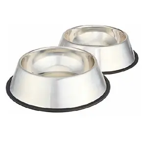 一套2个金属饮水碗经典设计银器食物喂食碗圆形宠物食物狗碗热卖
