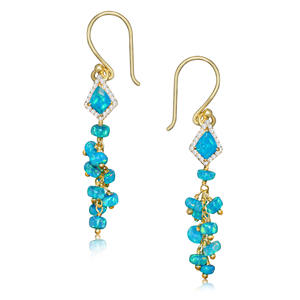 Pendientes de racimo de cuentas de ópalo Paraiba Natural de Plata de Ley 925, regalo de joyería de boda con piedra natal para mujer - Product Image 1