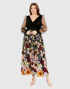 Elegante vestido de noche Aline con estampado floral y lentejuelas con cuentas, Vestido largo de baile con una manga y un hombro, vestido de fiesta - Product Image 1
