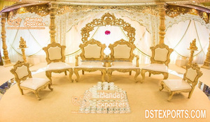 Sillas de diseño moderno Golden Vidhi Mandap para ceremonias de matrimonio hindú Configuración de decoraciones de boda - Product Image 3