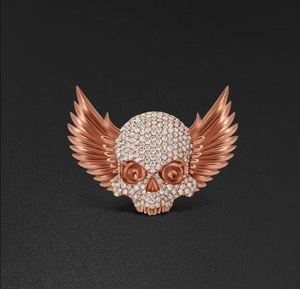 Pendentif tête de mort personnalisable en argent plaqué or jaune 14 carats avec moissanite véritable taille ronde, style hip-hop - Product Image 2