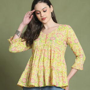 Ready Wear Western Modern Stylish Design Pure Cotton Short/Full Sleeve Short <b>Kurti</b> Top Women Special Occasion Wedding Bulk - Product Image 1