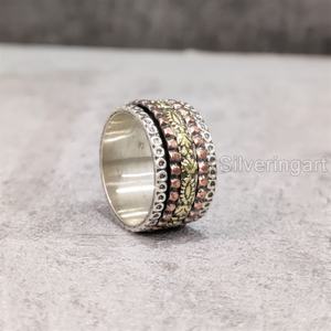 Anillo de banda giratoria antigua, anillo bohemio de Plata de Ley 925 para mujer, anillo de pulgar para Yoga, joyería hecha a mano, fiesta, ansiedad, anillo giratorio para hombre - Product Image 4
