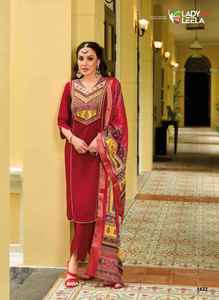 Nuevo traje de diseñador Evergreen Venta caliente Vichitra Silk Kurti Pant & Dupatta con bordado y trabajo manual Exportador mundial - Product Image 5