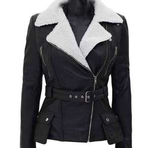 Chaqueta de cuero genuino personalizada de moda de alta calidad invierno nuevo cuello alto clásico ajustado ropa de mujer para damas - Product Image 6