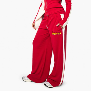 <b>Top</b> trending article 100% cotton women's sweatpants custom printed logo solid color with side panals loose fit ladies jogger - Product Image 1