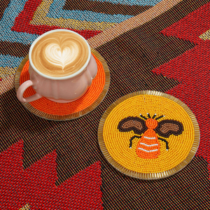 Sous-verres style abeille industrielle, faits main en perles de riz, avec logo et taille personnalisés gravés, écologiques, décoration de bureau, cadeau - Product Image 4