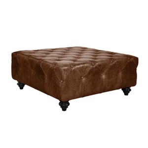 Ensemble de canapés carrés en cuir véritable marron capitonné, design industriel moderne et luxueux, avec cadre en bois, 90x90x40 CM - Product Image 4