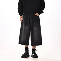 Wholesale Custom Made Dirty Monkey Washed Long Length Distressed Jeans Shorts For Men Streetwear Zipper Fly Denim Jorts