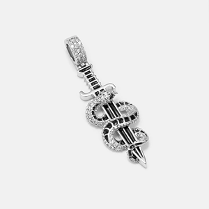 Stainless Steel Iced Out <b>Snake</b> Dagger Pendant with CZ Stones Micro Pave Hip Hop Style - Product Image 3