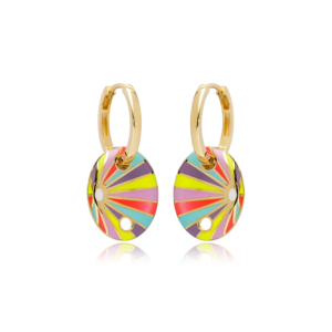 Pendientes colgantes de forma ovalada de esmalte colorido joyería de mujer turca hecha a mano al por mayor joyería de plata de ley 925 - Product Image 1