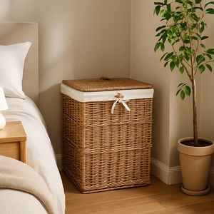 Cestas de almacenamiento redondas duraderas, mimbre Natural con asas, organizador tejido a mano para lavandería, zapatos, ropa, decoración del hogar - Product Image 5