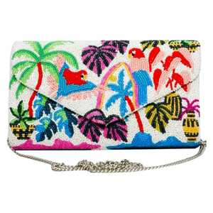 Bolso de Mano Tipo Clutch, Nuevo Diseño de Noche, Bordado, Decoraciones de Perlas, Patrón Geométrico, Algodón, Cremallera Resistente - Product Image 1