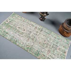 Alfombra de lana blanca y verde de 2,6x6 pies vintage, alfombra clásica turca de gran área rectangular para pasillo, patrón abstracto, modelo de respaldo de látex, alfombra para habitación - Product Image 4