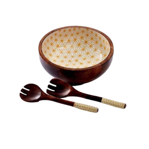 Tazón de madera personalizado para servir con dos cucharas Tazón de color de madera natural para usos domésticos y de restaurantes - Product Image 3