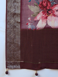 Sari glamuroso con estampado floral con Chit Pallu ruso para eventos prestigiosos - Product Image 4